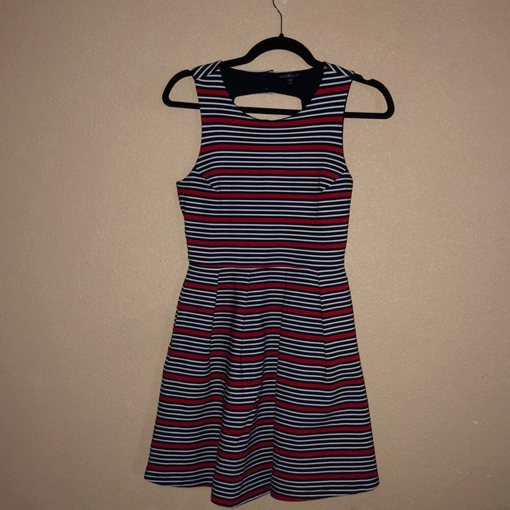 Felicity & Coco Preppy Academia Fit & Flare 
Red White Black Stripe Dress